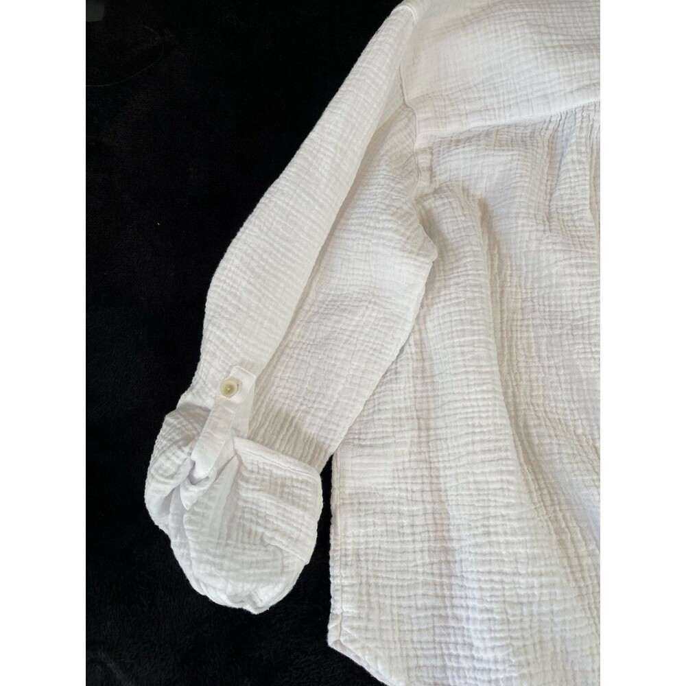 J Jill NEW womens white tab sleeve gauze pullover blouse XL 100% cotton breezy - Picture 7 of 9